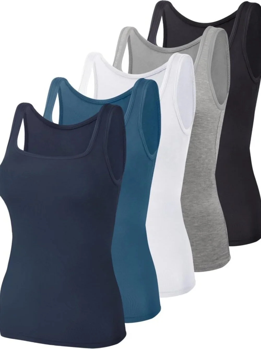 5 Pcs Women's Square Neck Sleeveless Tank Tops - Basic Undershirts for Layering